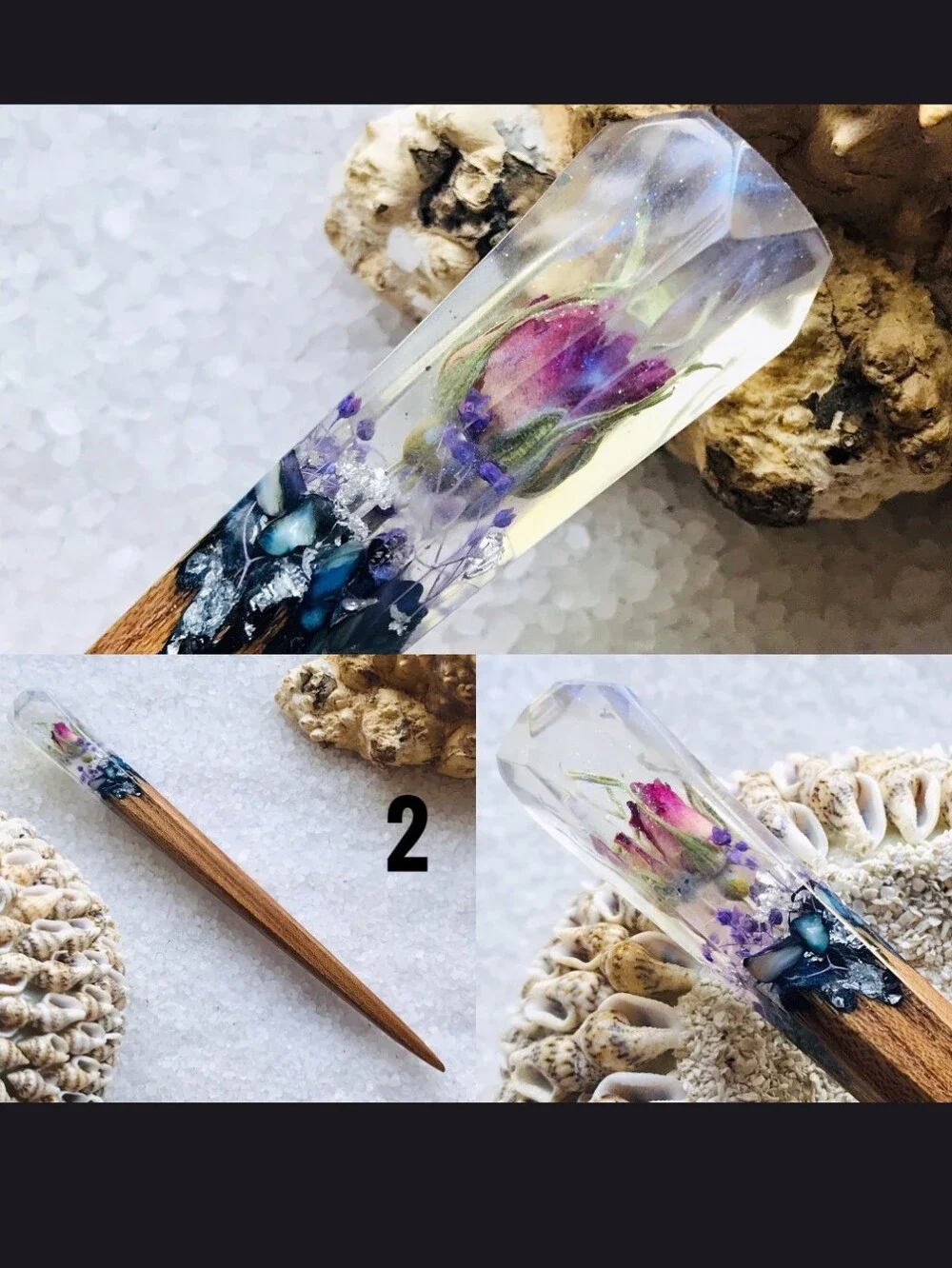 YevheniiaShop resin hair stick 7 inch Rose